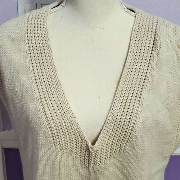 Gap Boho Retro Cream Deep V-neck Oversized Knitted Longline Sweater Vest - Picture 2 of 8